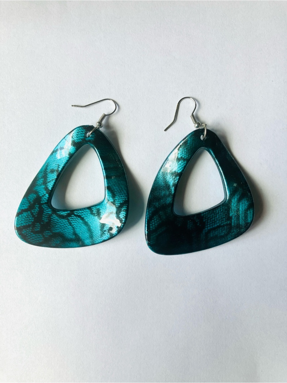 Teal Open Triangle Dangle Earrings - Women Jewelry